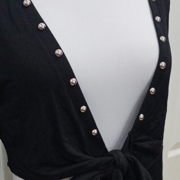 ★ISO★ Killstar Elegy Goth Black Studded Cropped Long Sleeve Shrug Tie Top XS - Picture 6 of 12